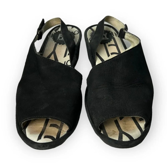 Fly London Black Suede Palpfly Peep Toe Sandals - Picture 4 of 9
